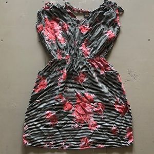 Black and white stripe and pink floral sundress